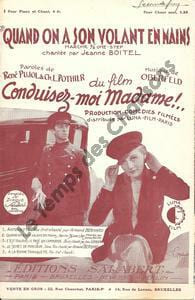 Partition de la chanson : Quand on a son volant en mains Annotation stylo sur le haut de la couverture Conduisez-moi Madame !