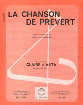Partition de la chanson : Chanson de Prévert (La) . Gainsbourg Serge - Gainsbourg Serge - Gainsbourg Serge