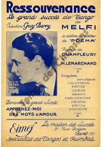 Partition de la chanson : Ressouvenance . Berry Guy - Melfi Mario - Lemarchand Henry,Chamfleury Robert