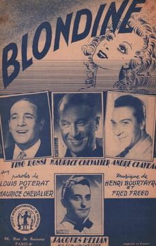 Partition de la chanson : Blondinette . Hélian Jacques,Rossi Tino,Claveau André,Chevalier Maurice - Bourtayre Henri,Freed Fred - Poterat ...