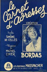 Partition de la chanson : Carnet d'adresses (Le) . Bordas Marcelle - Emer Michel - de Celles Simone