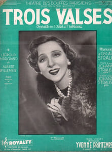 Partition de la chanson : Trois valses premier recueil de trois partitions pour piano : – C’est la saison d’amour – je t’aime – C’est le destin peut-être Trois valses Théâtre des Bouffes Parisiens