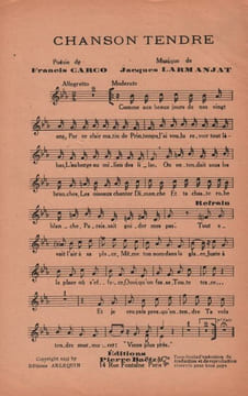 Partition de la chanson : Chanson tendre Poésie . - Larmanjat Jacques - Carco Francis
