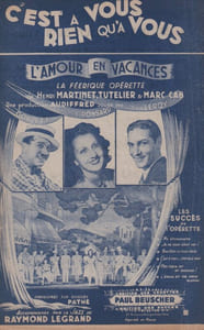 Partition de la chanson : C'est à vous rien qu'à vous Amour en vacances (l')