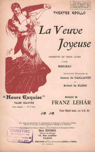 Partition de la chanson : Heure exquise      Veuve joyeuse (La) - Opérette  Apollo Théâtre (L')