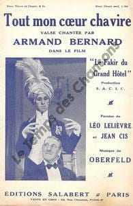 Partition de la chanson : Tout mon coeur chavire Fakir du grand hôtel (Le)