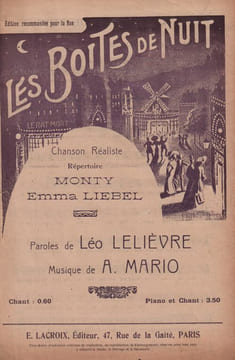 Partition de la chanson : Boites de nuit (Les) Edition recommandée pour la Rue Chanson réaliste . Liebel Emma,Monty - Mario A. - Lelièvre Léo
