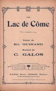 Partition de la chanson : Lac de Côme 6e Nocturne de C. Galos arrangé pour la voix par J. Brayer Poésie