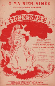 Partition de la chanson : O ma bien aimée Publicité appareil phonographique au dos de la partition Frédérique Théâtre de la Gaîté-Lyrique