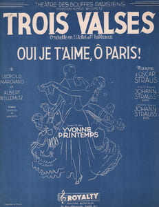 Partition de la chanson : Oui je t'aime, ô Paris ! Théâtre des Bouffes Parisiens
