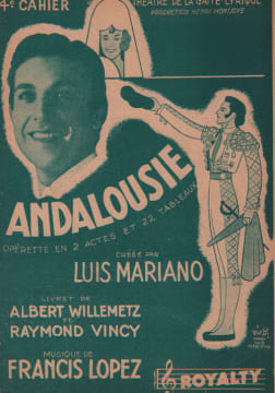 Partition de la chanson : Andalousie Quatrième recueil chant seul de trois titres : - ça fait tourner la tête - Santa Maria - Tout pour être aimé ...