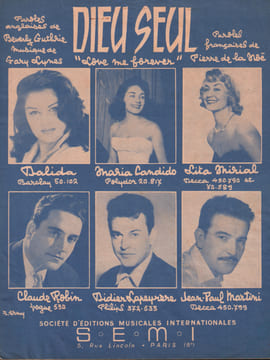 Partition de la chanson : Dieu seul Love me forever . Robin Claude,Candido Maria,Dalida,Gerbeau Roland,Mirial Lita,Lapeyrere Didier,Martini ...
