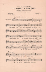 Partition de la chanson : Timbre à deux sous (Le) A mon bon camarade Deary, Ode pour préparer les esprits à la lettre à dix centimes