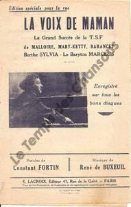 Partition de la chanson : Voix de maman (La) . de Buxeuil René - De Buxeuil René - Fortin Constant