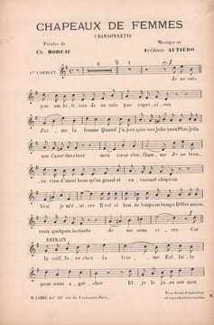 Partition de la chanson : Chapeaux de femmes Chansonnette . - Autiero Frédéric - Moreau