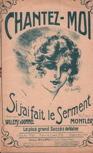 Partition de la chanson : Album " Chantez-moi " Recueil contenant :- Si j'ai fait le serment- Pour faire la guerre à la vie chère (sur l'air "How do you do") – Bonne terre de France (Chantée aux Armées en 1917) – Le coeur est un grelot – A la caisse ! (peut se chanter sur l’air « le cri du poilu » – Pour ne pas voir pleurer – Dans ton coeur – Petite fille - Les huit heures (sur l'air "Quand on vient en permission") - La patrie deGavroche - Ils ont signé (sur l'air "Quand on vient en permission") - Dans ton coeur - La grise - Pour sa pomme - Noël du moussaillon - Plein mon assiette - La chaumière d'amour - Pour être aimé ... - Va ! petit marsouin - Lorsque l'on a vingt ans - A Joinville le pont - C'est une gosse jolie - Vos yeux chéris - La chanson de toujours - Nora l'enjôleuse - Je cherche un grain d'beauté - Prenez garde aux serments d'amour - C'est la chanson du coeur - Pour ma cerise - Les paumés du faubourg - Des folies - Un jour viendra