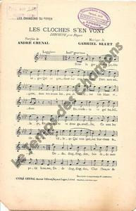 Partition de la chanson : Cloches s'en vont (Les) Chanson de foyer . Chenal André - Bluet Gabriel - Chenal André