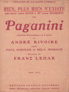 Partition de la chanson : Rien, plus rien n'existe Paganini Théâtre de la Gaîté-Lyrique