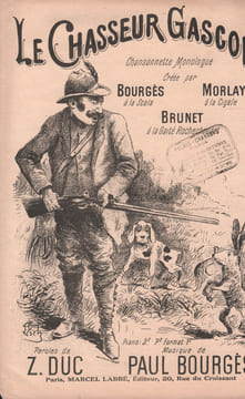 Partition de la chanson : Chasseur Gascon (Le) Adhésif spécial papier de restauration sur la tranche intérieur Chansonnette monologue Cigale ...