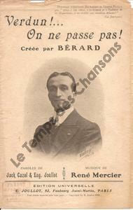 Partition de la chanson : Verdun ! On ne passe pas ! . Bérard - Mercier René - Joullot E.,Cazol Jack