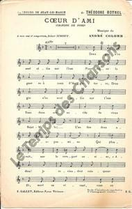 Partition de la chanson : Coeur d'ami Chansons de Jean-Le-Marin, chanson de bord, à mon ami et compatriote Robert Surcouf Chanson bretonne,Chanson maritime
