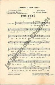 Partition de la chanson : Soir d'été Extraite des chansons pour Lison, poèmes d'amour rustique