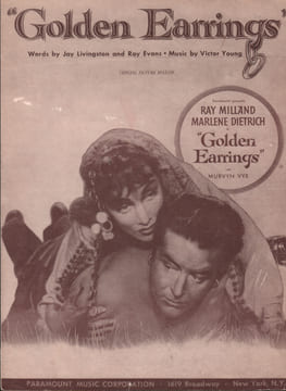 Partition de la chanson : Golden Earrings      Golden Earrings ( Les Anneaux d'or )  . Dietrich Marlène - Young Victor - Livingston Jay,Evans Ray