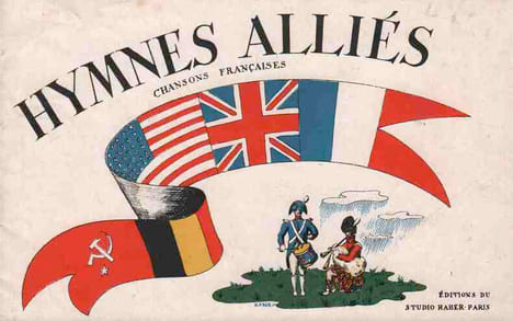 Partition de la chanson : Hymnes Alliés Petit recueil avec illustrations couleurs, arrangements musicaux de An. Raber : La Marseillaise - Le Chant du ...