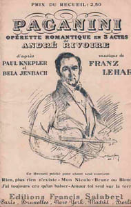 Partition de la chanson : Paganini Recueil pour chant uniquement de 5 titres : – Rien, plus rien n'existe - Mon Nicolo - Brune ou blonde - J'ai toujours cru qu'un baiser - Amour toi seul sur. la terre Paganini