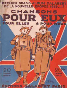 Partition de la chanson : Chansons pour eux pour elles et pour nous Premier grand album Salabert contenant 20 titres de chansons de la nouvelle épopée 1939 ... ?  <ul>   <li style="list-style-type: none;">  <ul>   <li>Victoire ... La fille à Madelon - Bonjour Tommy - Francine - ça fait d'excellent Français - Pas comme la dernière fois - Mais quand on revient de permission - Tu le r'verras Paname - A sans-souci-les-fillettes - Dans les abris de Paris - Mon p'tit Kaki - Quelque part en France - Petit soldat - Nos trapus - Tommy and the French girl - Le Zouave de ma grand-mère - Mam'zelle Maginette - La lettre dans le tricot - Le chant des Polonais - Grand-père est à Quimper - Noël tragique</li>  </ul>  </li>  </ul>  &nbsp;       