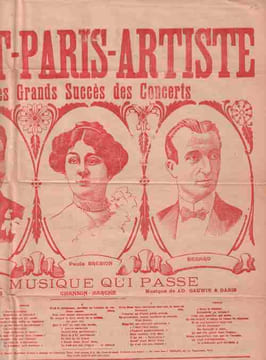 Partition de la chanson : Tout Paris - Artiste, les grands Succès des Concerts Placard de chansons recto-verso , des grands succès des Concerts : - La ...