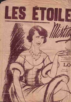 Partition de la chanson : Placard " Les Etoiles de Paris " Mistinguett Placard de chansons sur des airs connus , recto-verso contenant : - J'ai qu'ça ...