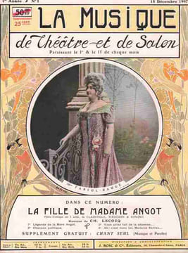 Partition de la chanson : Musique de théâtre et de salon " La fille de Madame Angot " Numéro 1 du bimensuel " La Musique de théâtre et de salon " ...