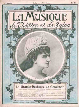 Partition de la chanson : Musique de théâtre et de salon " La Grande Duchesse de Gerolstein " Numéro 21 de la deuxième Année publication mensuelle ” ...