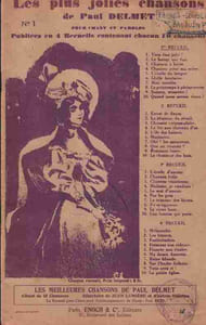 Partition de la chanson : Plus jolies chansons de Paul Delmet numéro 1 Publiées en 4 Recueils contenant chacun 10 chansons : -Vous êtes jolie - Le baiser qui fuit - Chanson à boire - Chanson pour ma mère - L'étoile du berger - Idylle lointaine - Mon moulin - Le printemps à pleins verres - Sonnez, musettes ! - Quand nous serons vieux !