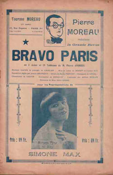 Partition de la chanson : Bravo Paris Recueil de la Grande Revue,Directeur des Tournées Pierre Moreau (photos des interprètes et autres personnes à ...