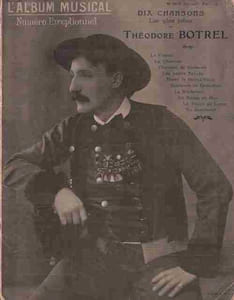 Partition de la chanson : Album Musical Théodore Botrel L'Album Musical est une revue mensuelle, celle-ci est le numéro 24 du mois de juin 1905, numéro spécial contenant ses dix plus belles chansons : - La Vilaine - La Charrue - Chanson de Corsaire - Les petits sabots - Hisse la grand' voile - Goëlands et Goëlettes - Le Bûcheron - La Messe en mer - Le tricot de laine - En chantant