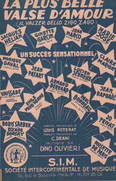 Partition de la chanson : Plus belle valse d’amour (La) Il valzer dello zigo zago . Hélian Jacques,Bernard Armand,Patart ...