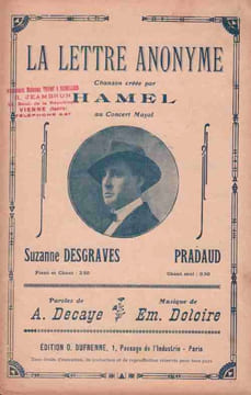 Partition de la chanson : Lettre anonyme (La) Concert Mayol. Desgraves Suzanne,Hamel,Pradaud - Doloire Emile - Decaye
