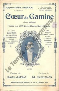 Partition de la chanson : Coeur de gamine Lettre d'enfant Casino Saint-Martin. Junka - Nickelmann Ed. - D'Avray Charles