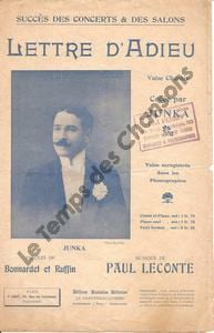 Partition de la chanson : Lettre d'adieu        . Junka - Leconte Paul - Bonnardel A.,Ruffin