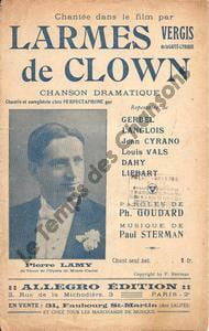 Partition de la chanson : Larmes de clown       Chanson dramatique . Lamy P. - Sterman Paul - Goudard Philippe