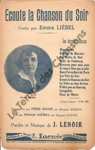 Partition de la chanson : Ecoute la chanson du soir . Liebel Emma - Lenoir Jean - Lenoir J.