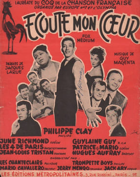 Partition de la chanson : Ecoute mon coeur Lauréate du COQ de le Chanson Française organisé par Europe n°1 et L'Olympia . Clay Philippe,Patrice ...
