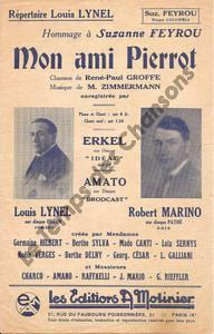 Partition de la chanson : Mon ami Pierrot . Marino Robert,Lynel - Zimmermann - Groffe René-Paul