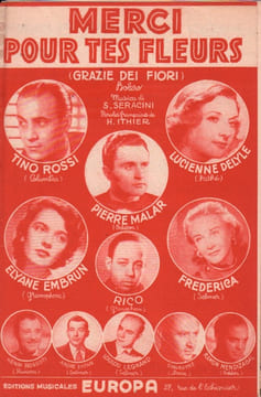 Partition de la chanson : Merci pour tes fleurs : La petite mule Partition 2 titres . Hélian Jacques,Rossi Tino,Delyle Lucienne,Embrun ...