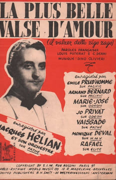 Partition de la chanson : Plus belle valse d'amour (La) Il valzer dello zigo zago . Hélian Jacques - Olivieri Dino - Poterat Louis,Deani G.