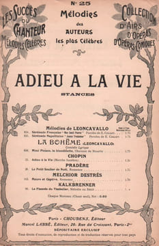 Partition de la chanson : Adieu à la vie ( Stances ) . Bressant - Chopin Frédéric - Legouvé E.