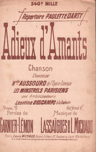 Partition de la chanson : Adieux d'Amants Bodinière,Théâtre des Ambassadeurs,Opéra Comique