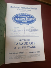 Catalogue Etablissements Ferdinand Durand Outils de taraudage & filetage 1933.